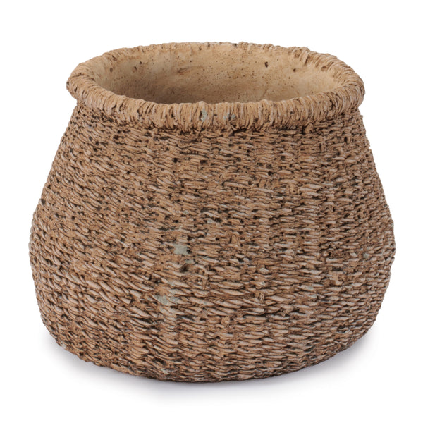 Braided Weave Cement Vase, 6 Inch