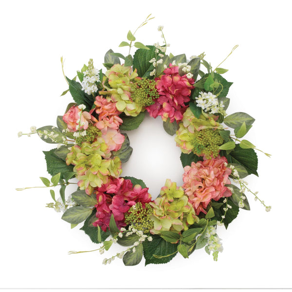 Pink Hydrangea Floral Wreath, 22 Inch