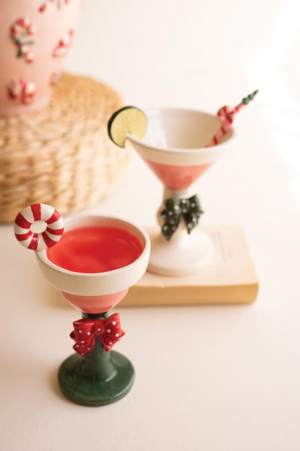 Set of 2 Ceramic Christmas Martini Glasses