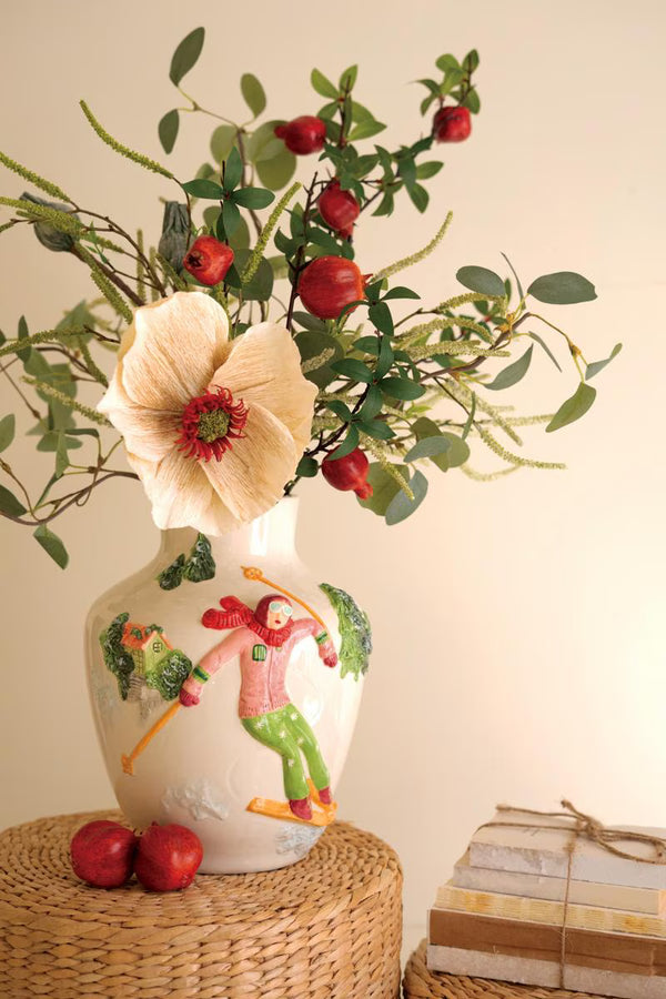 Ceramic Christmas Vase with Skier