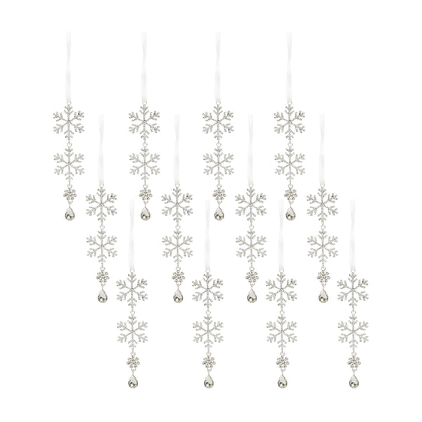 Jewel Tiered Snowflake Drop Ornaments Set of 12