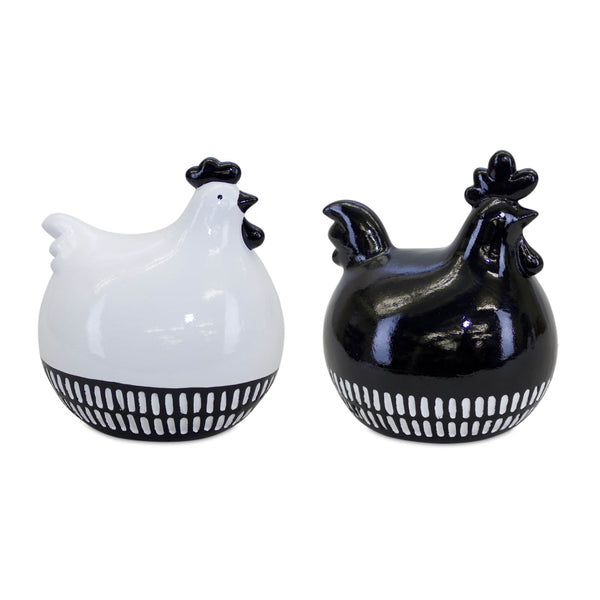 Black & White Chicken Figurines, Set of 2