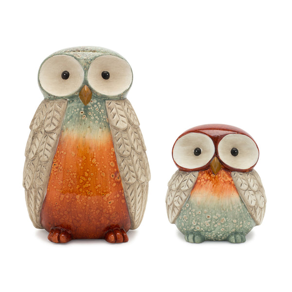 Owl Set of 2 Terra Cotta Fall Decor