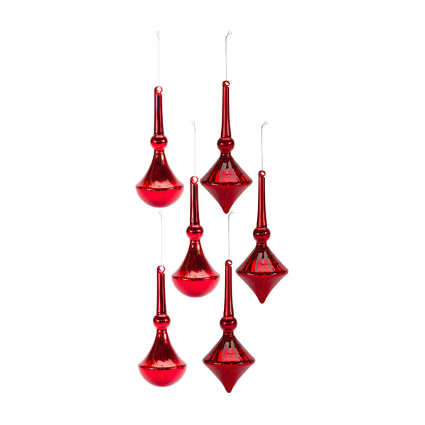 Modern Red Finial Drop Ornaments Set of 6