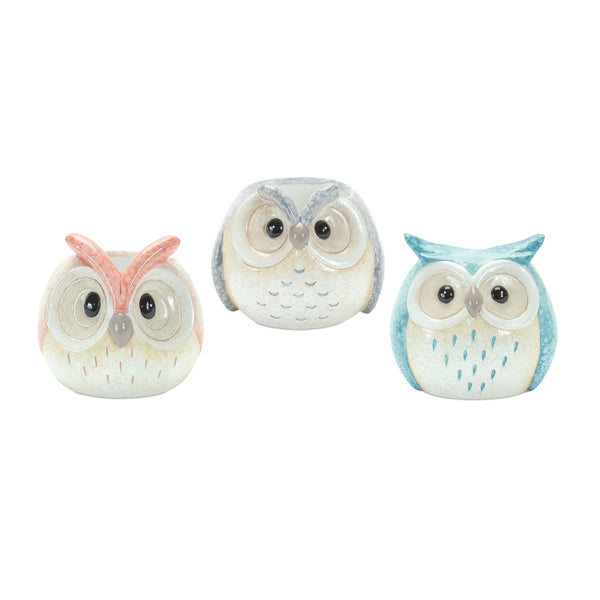 Pastel Terra Cotta Owl Figurines, Set of 3