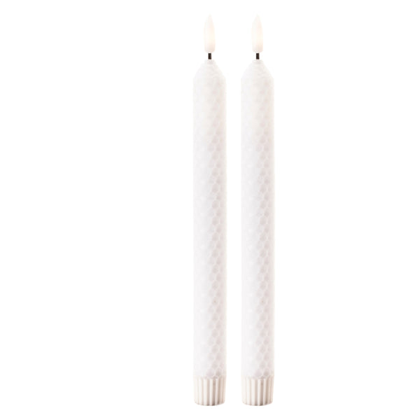 Flameless White Textured Taper Candle (Set of 2)