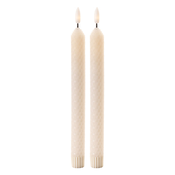 Flameless Beige Textured Taper Candle (Set of 2)