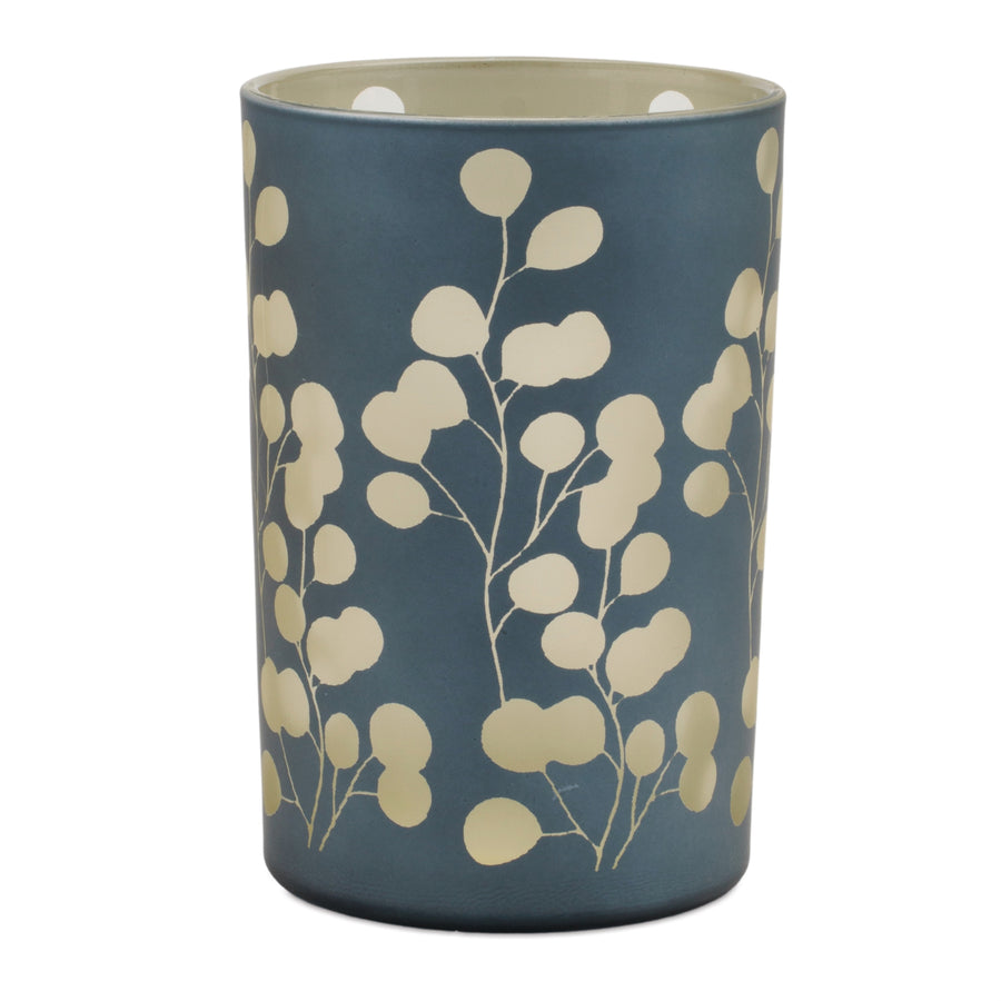 Melrose Raw-Set of 2 Green Frosted Glass Candle Holders – Traditional Botanical Home Décor