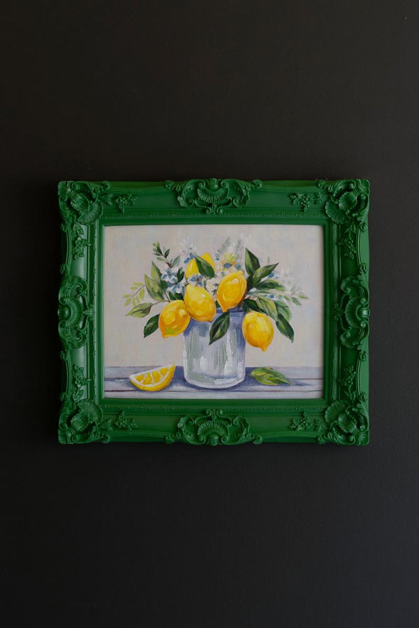 Dark Green Framed Acrylic Painting Lemons