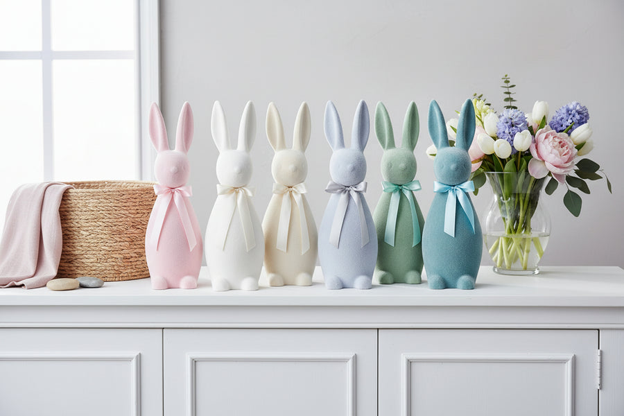 27" Flocked Standing Bunny Figurine Easter Décor (Assorted)