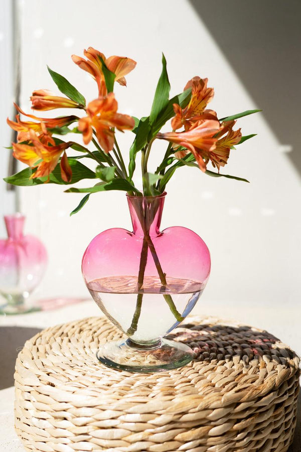 Glass Heart Vase Ombre Pink