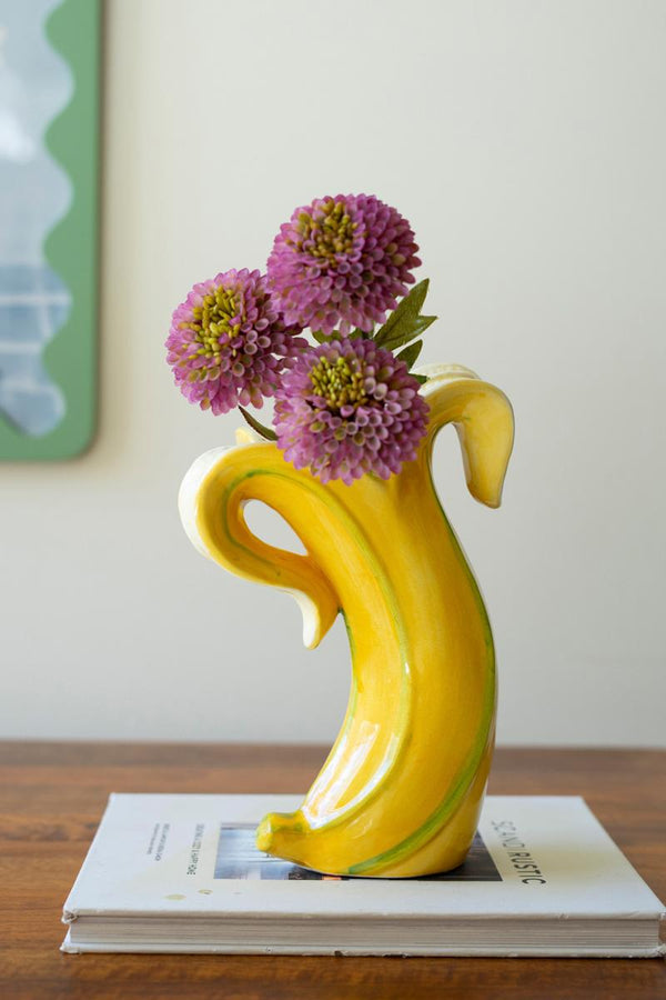Set of 2 Ceramic Banana Vases Whimsical Eclectic