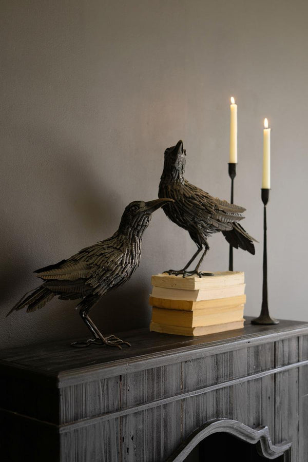 Set of two black metal Halloween crows