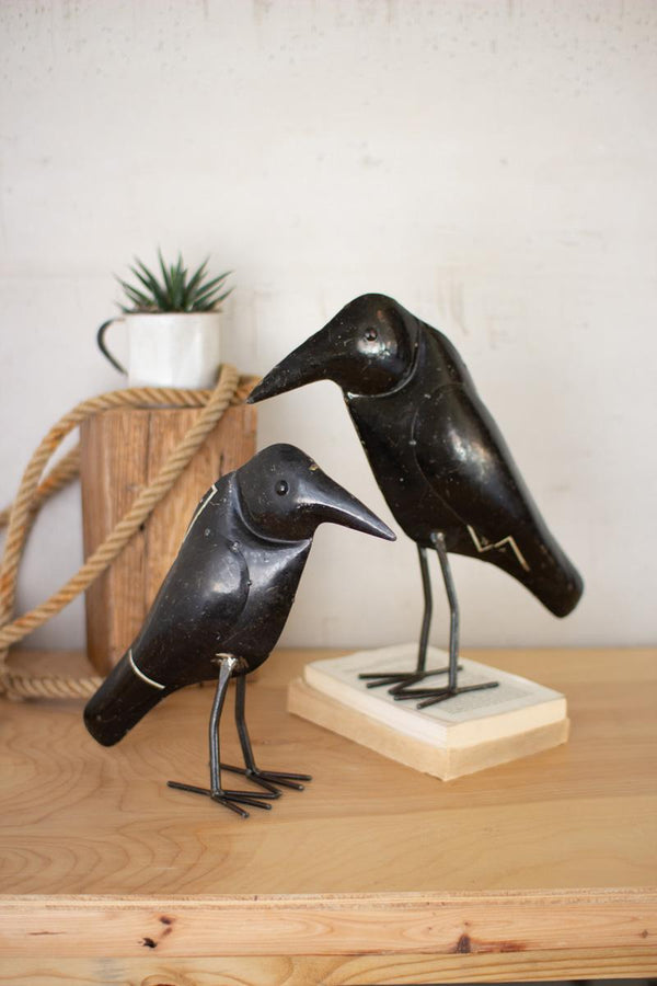 Set of two antique black iron crow figures