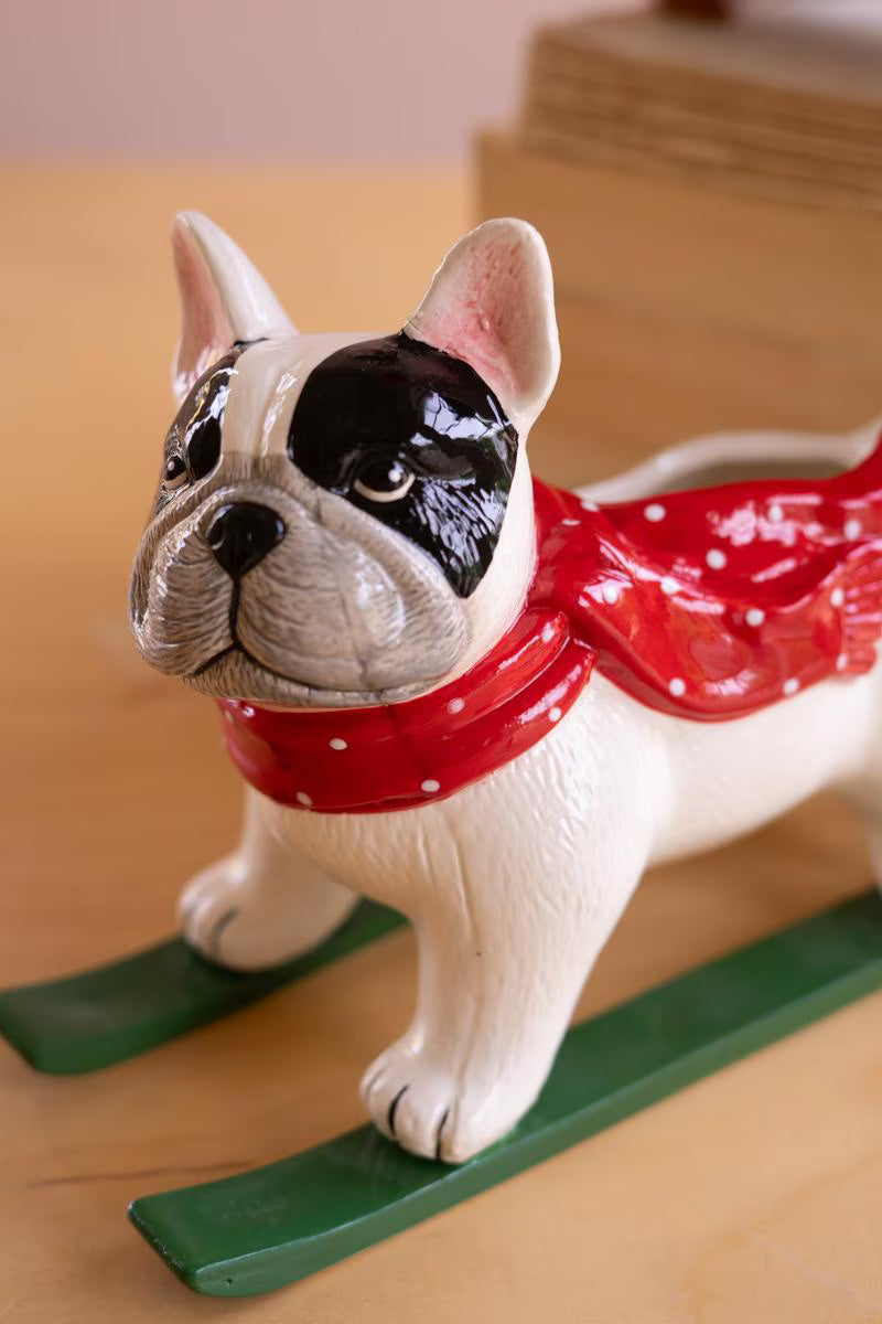 Ceramic Christmas Skiing Dog Figurine - view 2