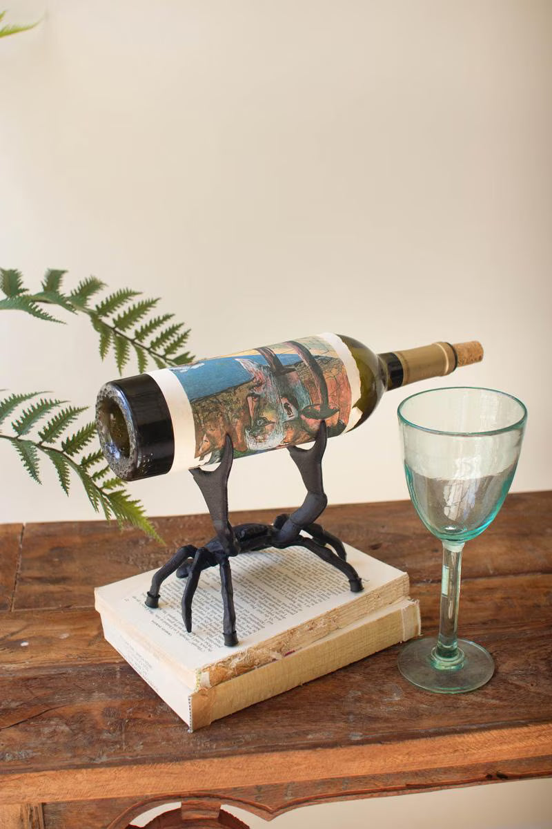 Cast Iron Crab Wine Bottle Holder – Coastal Tabletop Wine Display – view 2