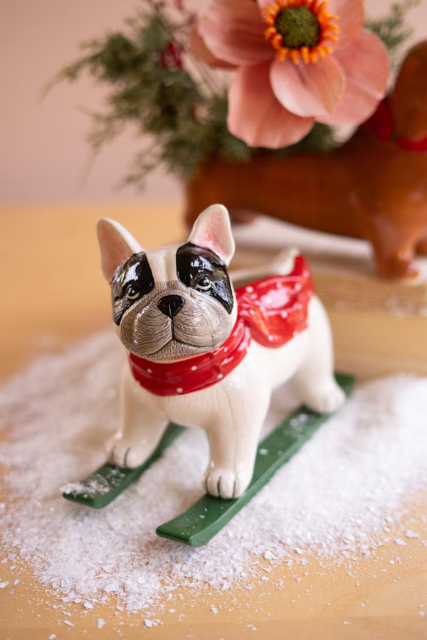 Ceramic Christmas Skiing Dog Figurine - view 1