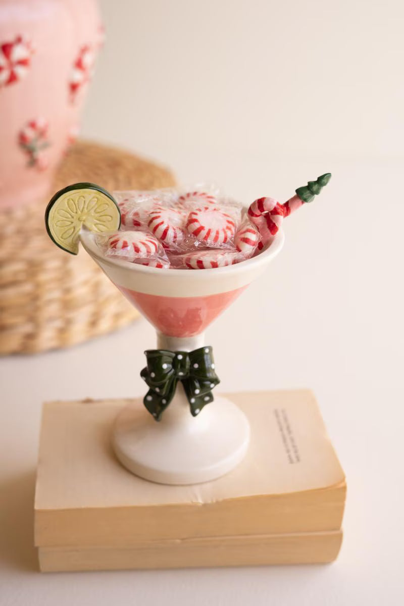 Set of 2 Ceramic Christmas Martini Glasses