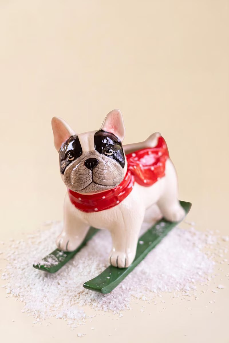Ceramic Christmas Skiing Dog Figurine - view 3