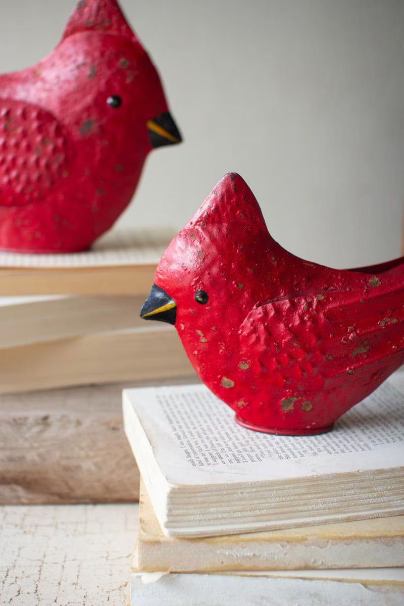 Set of 2 Painted Metal Christmas Cardinals