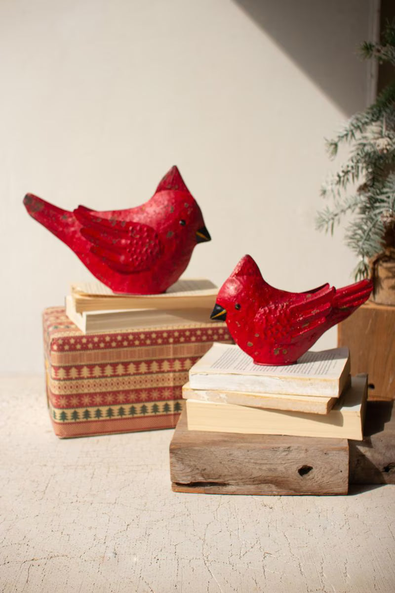 Set of 2 Painted Metal Christmas Cardinals