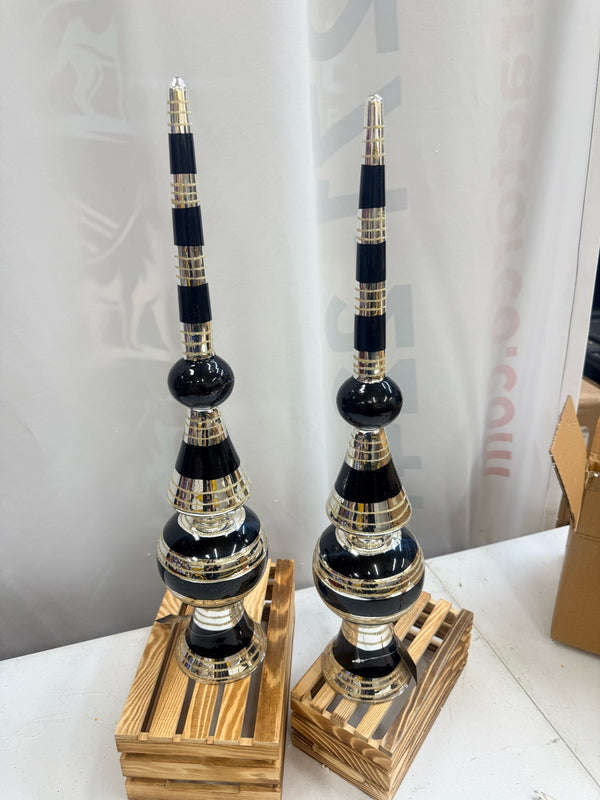 Black and silver glass finials, set of 3