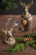 Set of 2 Glass Canisters with Antique Brass Reindeer Tops - view 2