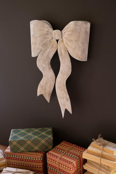 Rustic White Metal Christmas Bow Door Hanger