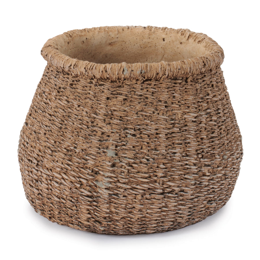 Braided Weave Cement Vase, 6 Inch
