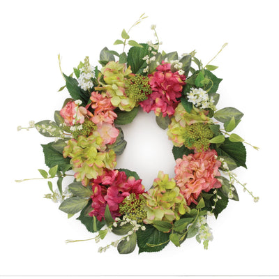 Pink Hydrangea Floral Wreath, 22 Inch