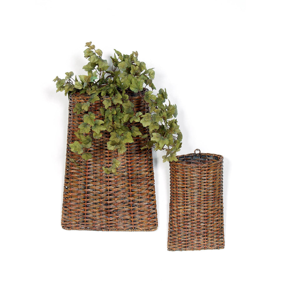 Melrose Raw-Set of 2 Woven Rattan Wall Baskets – Brown Rustic Wall Décor