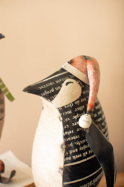 Set of 2 Recycled Metal Skating Christmas Penguins