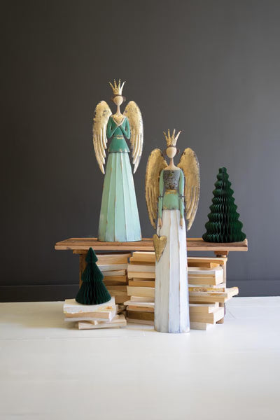 Set of 2 Painted Metal Christmas Angels