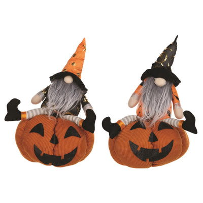 Gnome on Pumpkin Set of 2 Halloween Decor