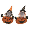 Gnome on Pumpkin Set of 2 14"H – Halloween Fabric Gnome Décor