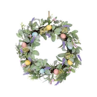 Melrose Raw-22" Pastel Egg Daisy Wreath – Soft Easter and Spring Front Door Décor