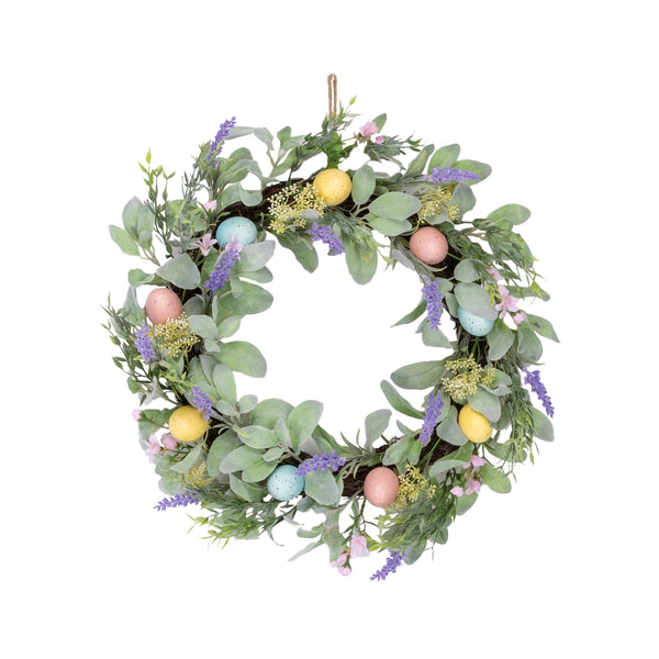 Melrose Raw-22" Pastel Egg Daisy Wreath – Soft Easter and Spring Front Door Décor