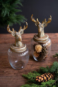 Set of 2 Glass Canisters with Antique Brass Reindeer Tops - view 1