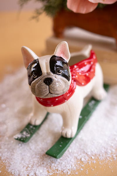 Ceramic Christmas Skiing Dog Figurine - view 4