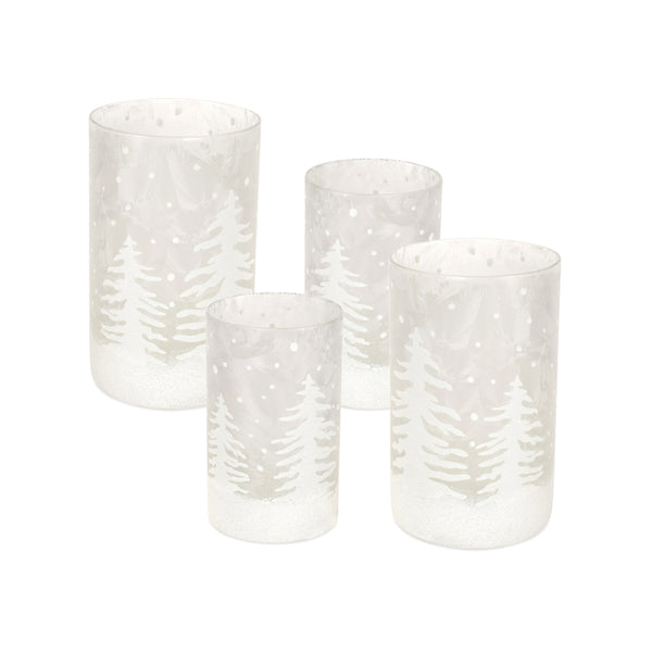 Frosted Votive Candle Holder with Snowy Forest Set of 4