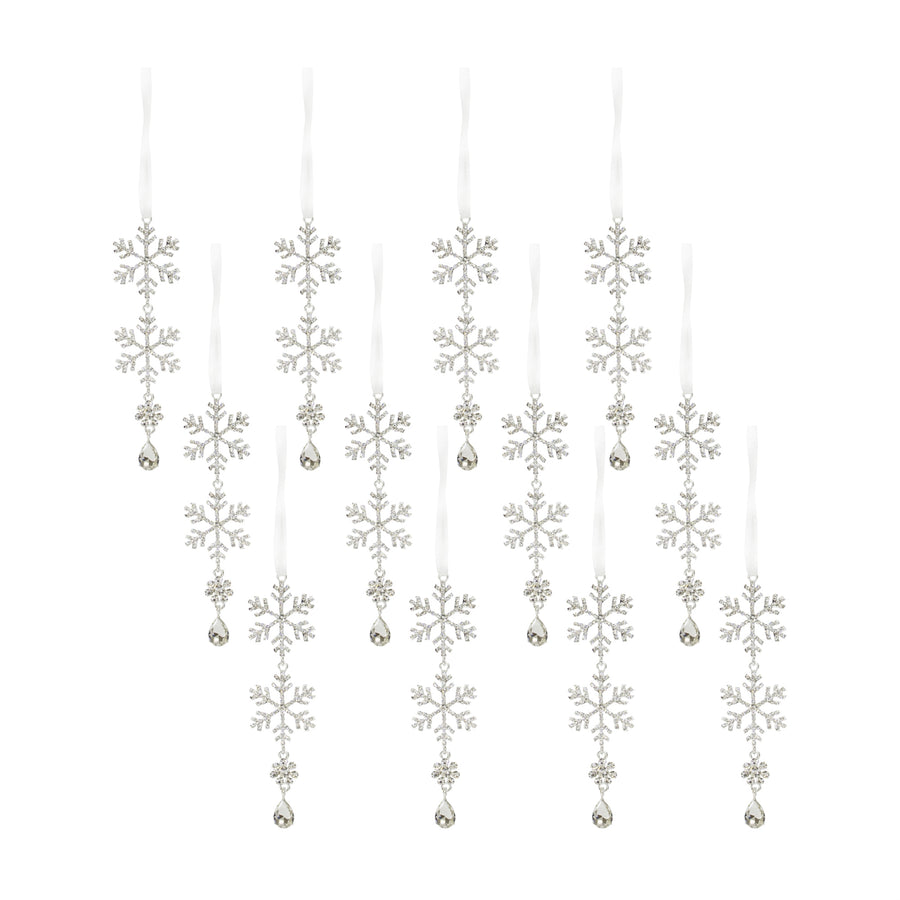 Jewel Tiered Snowflake Drop Ornaments Set of 12