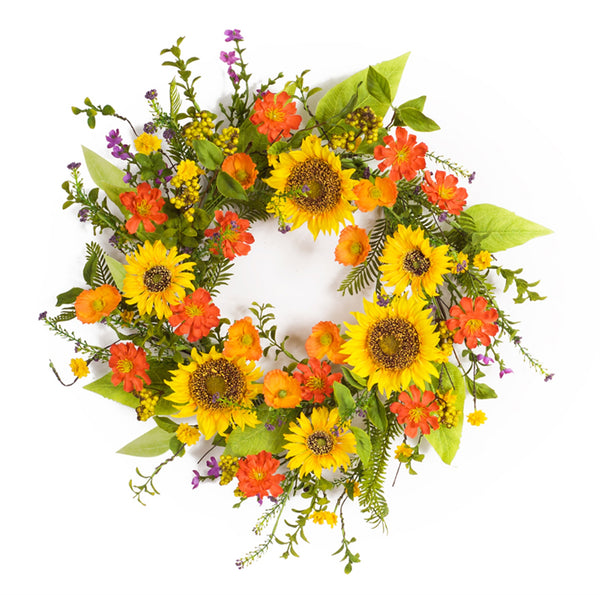 Sunflower Wreath 22D Fall Faux Floral Wreath Decor