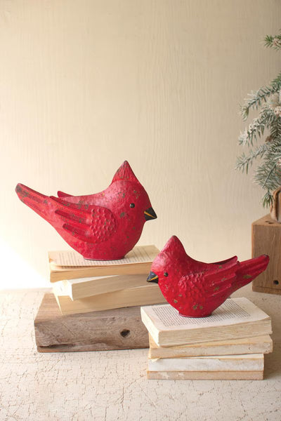 Set of 2 Painted Metal Christmas Cardinals