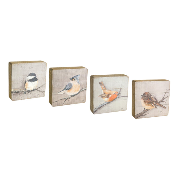 Set of 4 Rustic Wood Bird Plaques – Farmhouse Spring Wall Décor