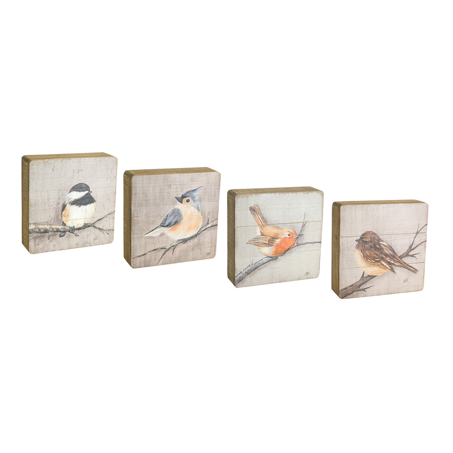 Melrose Raw-Set of 4 Rustic Wood Bird Plaques – Farmhouse Spring Wall Décor