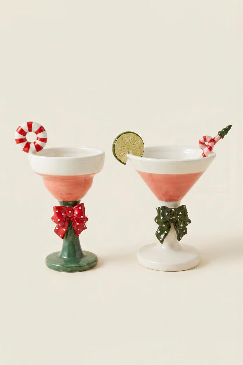 Set of 2 Ceramic Christmas Martini Glasses