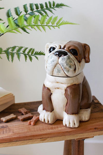 Ceramic Bulldog Canister – Glazed Brown Dog Treat & Cookie Jar – view 1