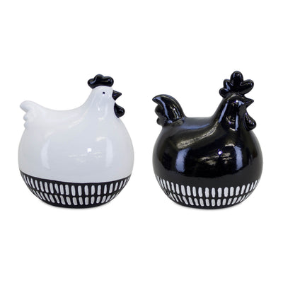 Black & White Chicken Figurines, Set of 2