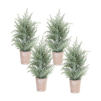 Frosted Holiday Pine Trees in Paper Pots Set of 4