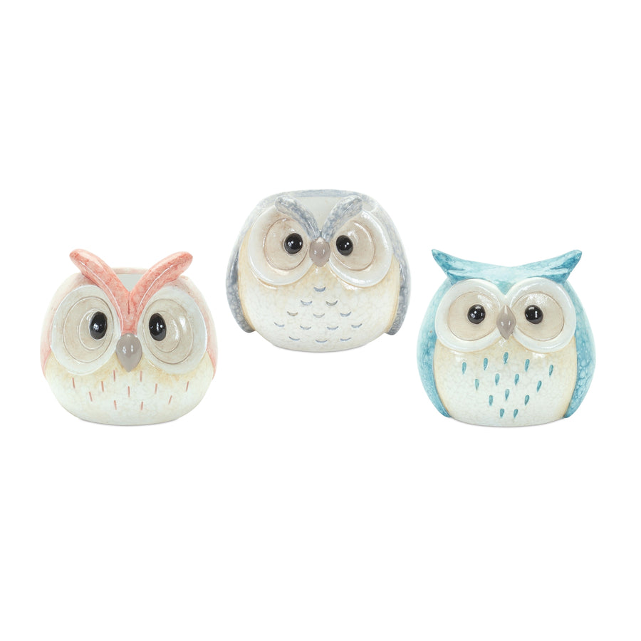 Pastel Terra Cotta Owl Figurines, Set of 3